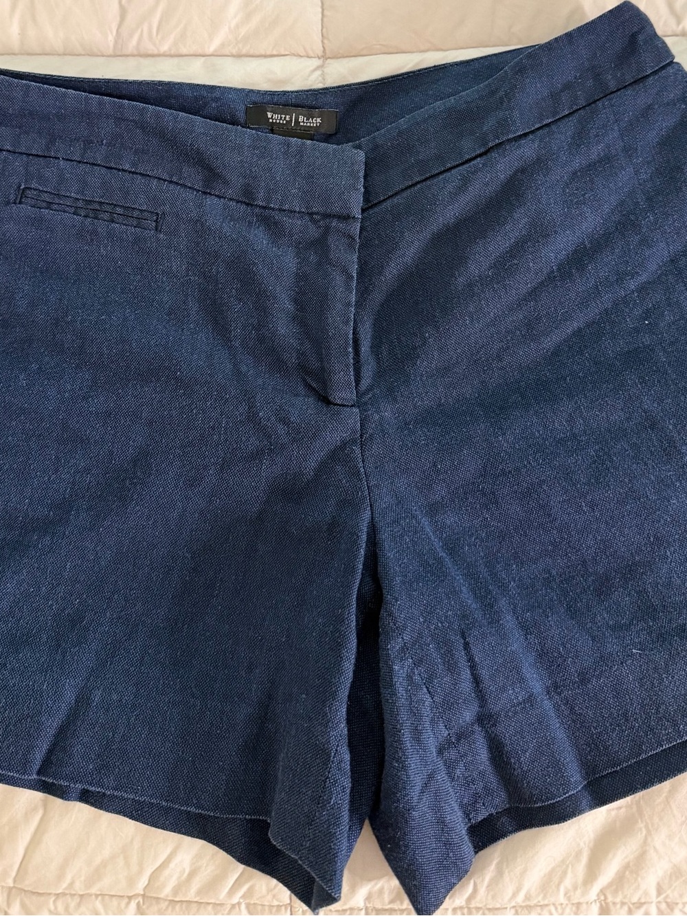 White House Black Market Dark Navy Linen-Blend High Waist Shorts